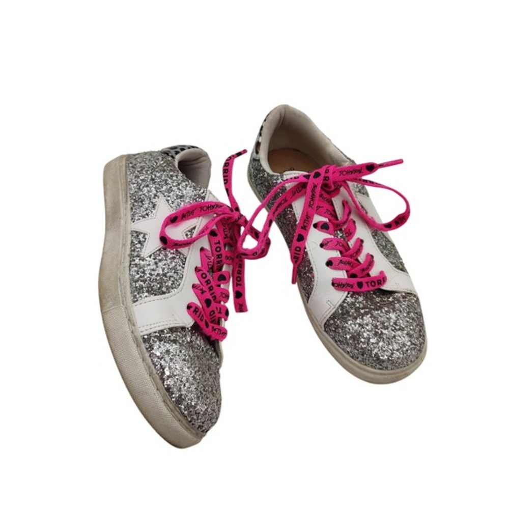 Torrid x Betsey Johnson Womens Punk Rock Glitter Sneakers 7Wide Silver Pink Star